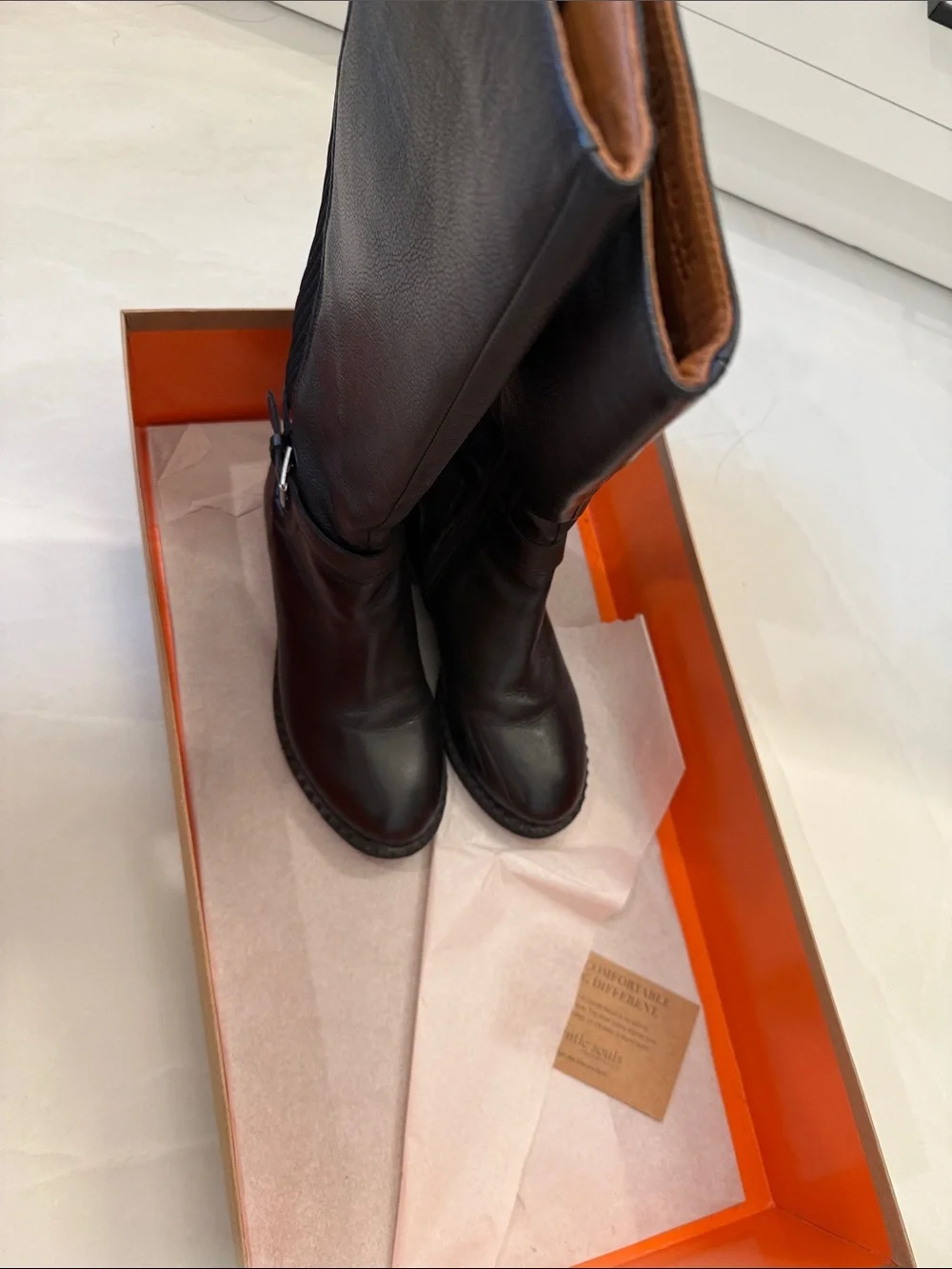 gentle souls Black Leather Mid-Calf Riding Boots